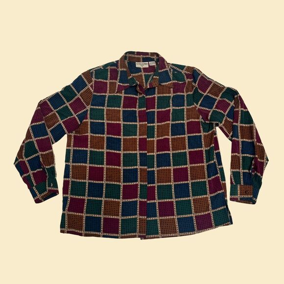 80s size 16 blouse by Alfred Dunner, womens long sleeve geometric top - Picture 1 of 10